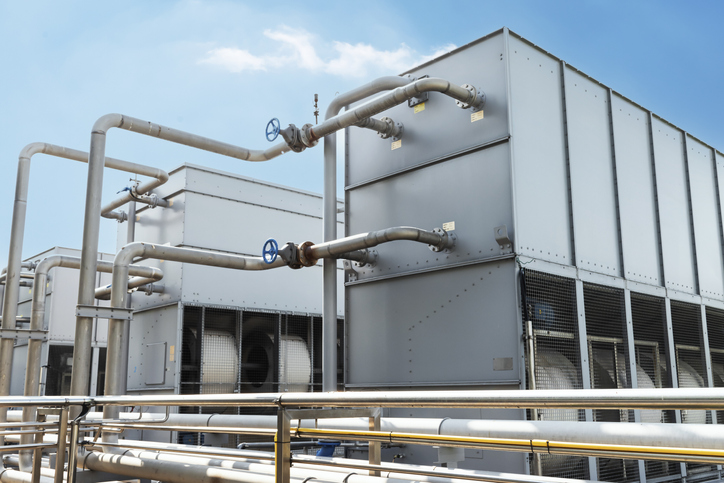 industrial cooling tower with water pipes